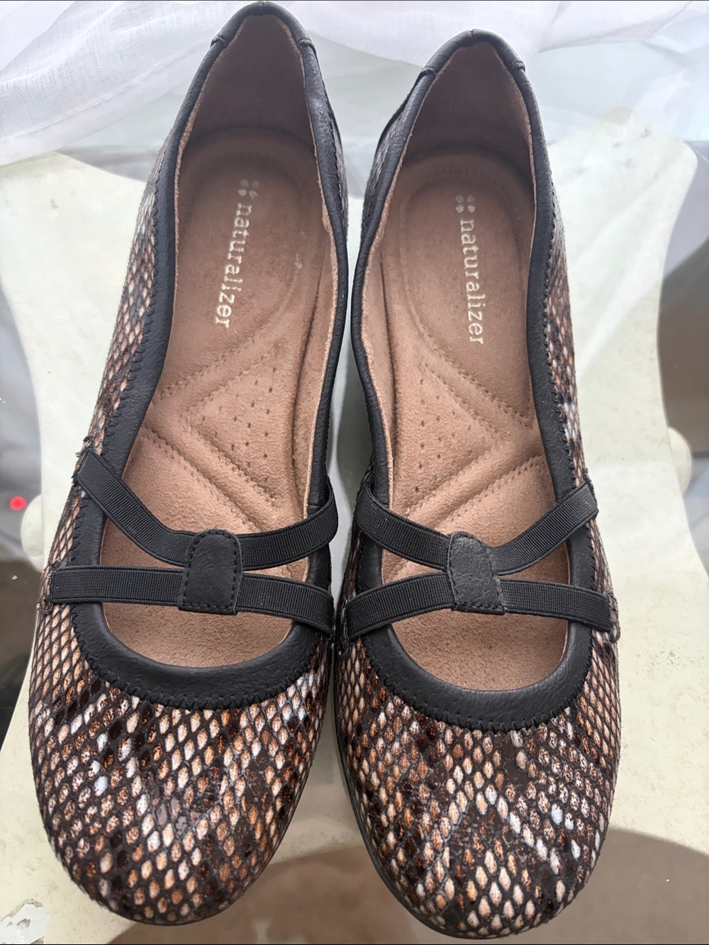 Naturalizer Brown Snake-Print Mary Jane Flats